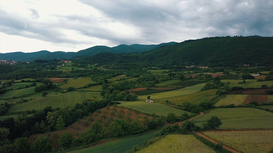 Φωτογραφία αγροκτημάτων στους λόφους της υπαίθρου