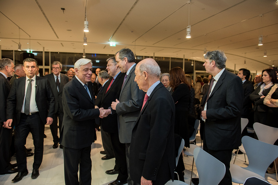 Guests talks and shake hands at the book presentation of Ambassador Vassilis Kaskarelis “The Perfect Storm. NATO after September 11th”