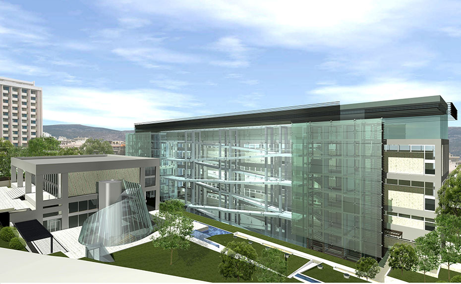 Ένα μοντέλο του κτιρίου και του κήπου στο πλαίσιο της επέκτασης της Εθνικής Πινακοθήκης