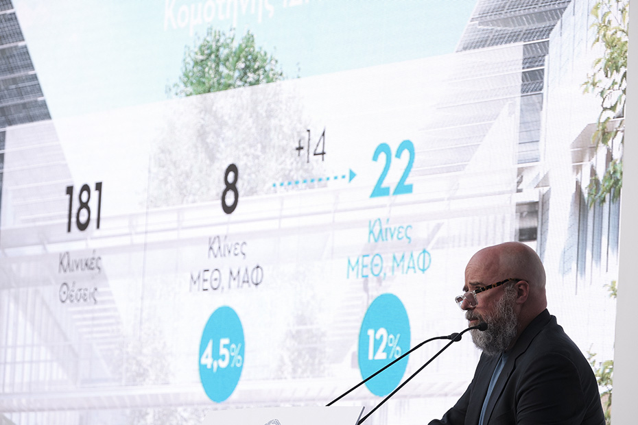 Φωτογραφία που δείχνει τον Ανδρέα Δρακόπουλο, Πρόεδρο του Ιδρύματος Σταύρος Νιάρχος να μιλάει στο βήμα ενώ δίπλα του να προβάλλεται μια διαφάνεια η οποία αναγράφει 