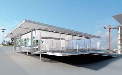 Ένα τρισδιάστατο μοντέλο του νικητήριου σχεδίου του Κέντρου Επισκεπτών για το Κέντρο Πολιτισμού Ίδρυμα Σταύρος Νιάρχος από την πίσω πλευρά